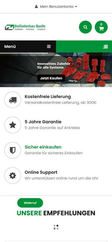 Rollladenbau Basile in der mobilen Ansicht