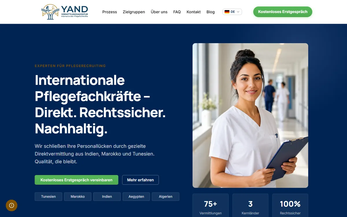Yand Vermittlungsagentur in der Desktop-Ansicht